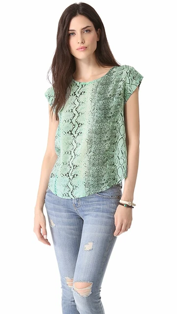 Joie Rancher C Aqua Snake Printed Back Key Hole Short Sleeve Blouse Top $158 S
