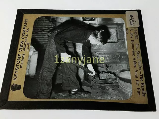 Glass Magic Lantern Slide MBU AMERICANA BOY REMOVING ASHES FROM THE FURNACE