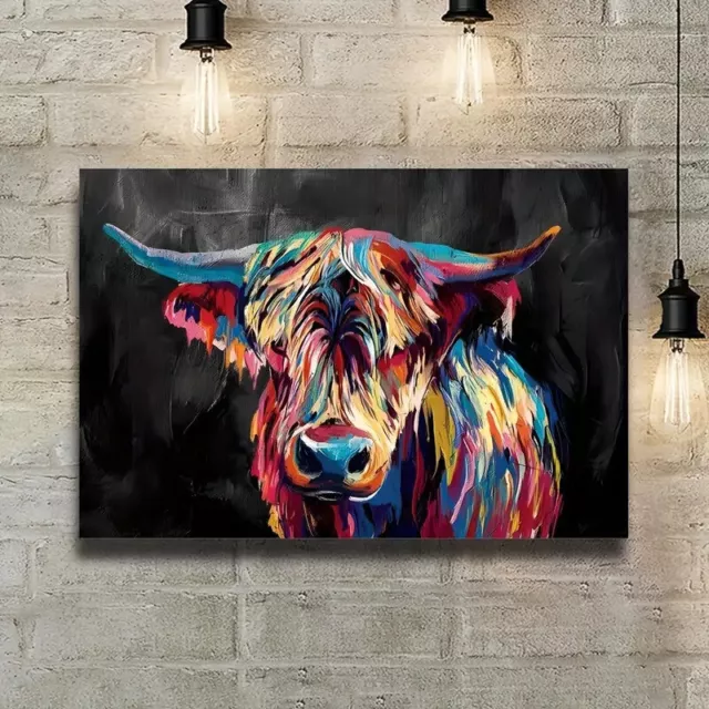 Colorful Highland Cow Wall Art Canvas Print Home Decor Unframed