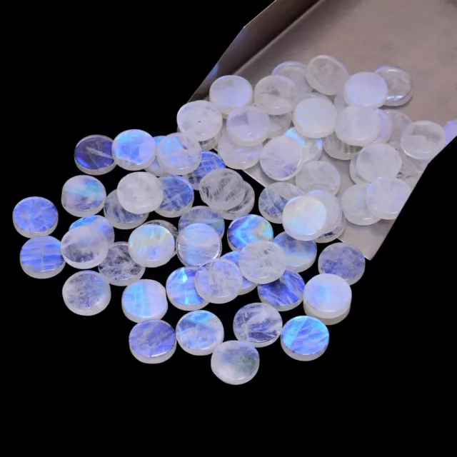 Natural Rainbow Moonstone Round Both Side Flat Back 8mm To 15mm Loose Gemstone