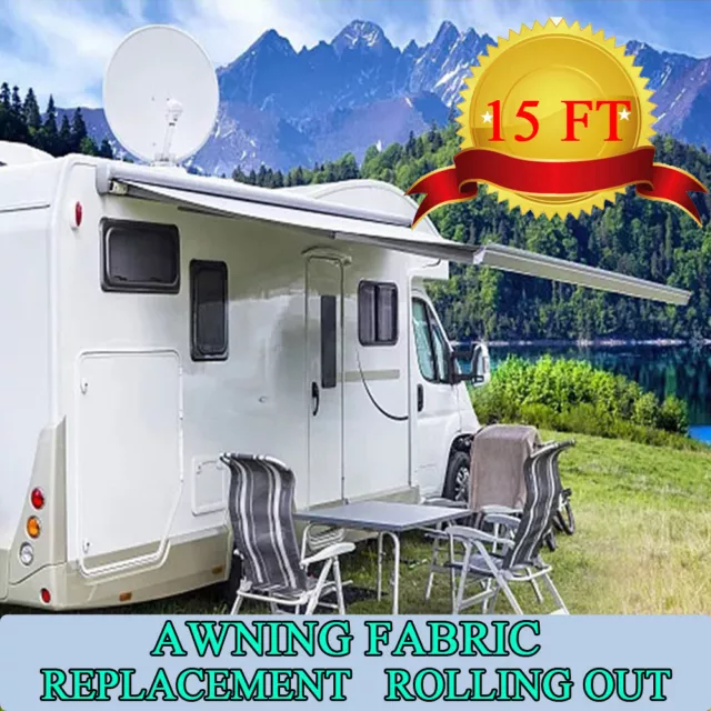 New Awning Fabric 15 Feet Roll out Camper Vinyl Awning Replacement for RVs Car