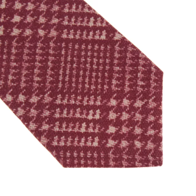 Kiton NWOT 100% Silk Neck Tie in Burgundy/Light Beige Plaid Made in Italy 2