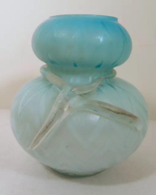 Mt Washington/Stevens & Williams Blue Mother Of Pearl Art Glass Vase-Herringbone