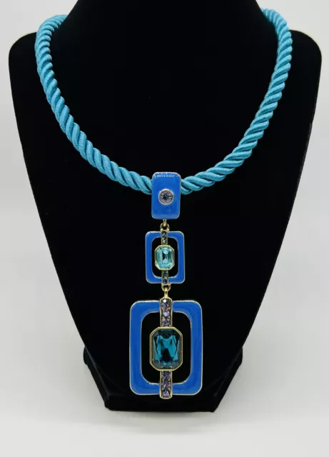 HEIDI DAUS “Thoroughly Modern" Crystal & Enamel Pendant and Cord Blue Necklace