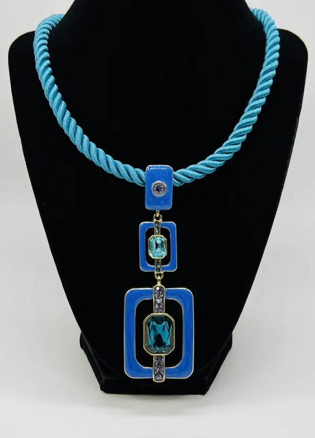 HEIDI DAUS “Thoroughly Modern" Crystal & Enamel Pendant and Cord Blue Necklace