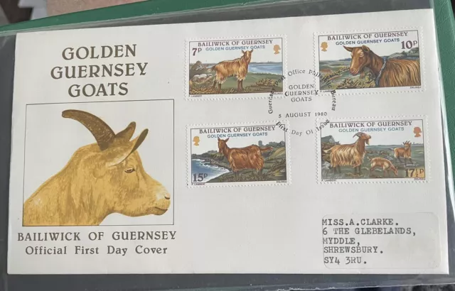 1980 Bailiwick Of Guernsey First Day Cover  Golden Guernsey Goats