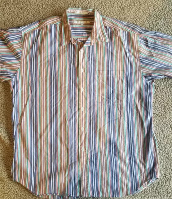 Perry Ellis Button Up Shirt Men's Size Large Short Sleeve Collared Colorful