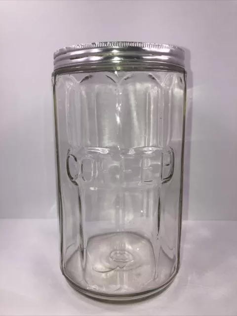 VINTAGE 1930’s HOOSIER CABINET RIBBED/PANELED GLASS COFFEE JAR  BEAUTY !