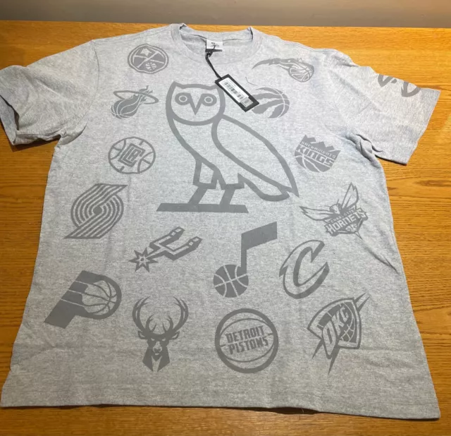 Brand New October Very Own OVO NBA Team Icons Owl T shirt Gray Sz Large L