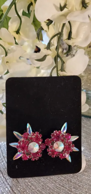 Ballroom Dance Jewelry Earrings  Fuchsia Crystal AB Clip on
