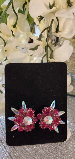 Ballroom Dance Jewelry Earrings  Fuchsia Crystal AB Clip on