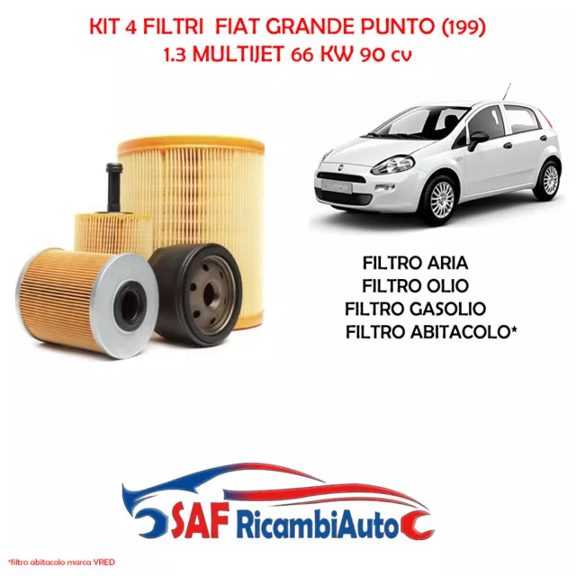 Kit Tagliando 4 Filtri Fiat Grande Punto 1.3 Multijet 66 Kw 90 Cv