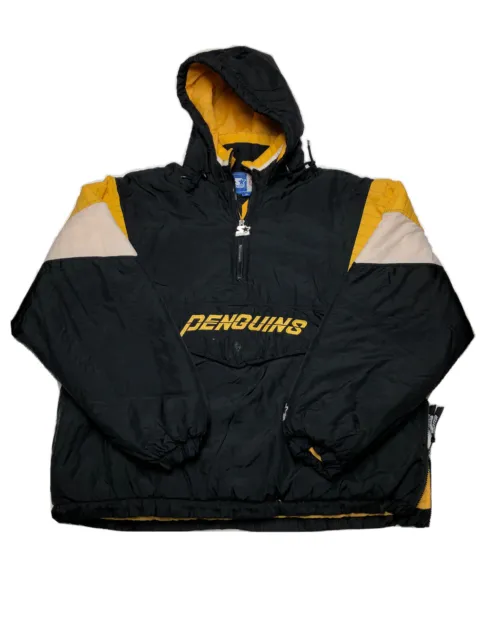 Pittsburgh Penguins Starter Jacket Men's Puffer Vintage 90s Black Gold ~ SIZE XL