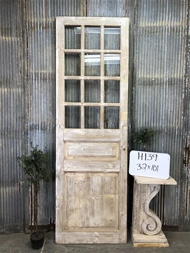 Antique French Single Door (32x101) 12 Pane Glass European Door H139