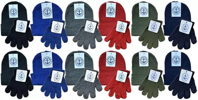 12 Pack Yacht & Smith Wholesale Kids Beanie and Glove Kit Sets