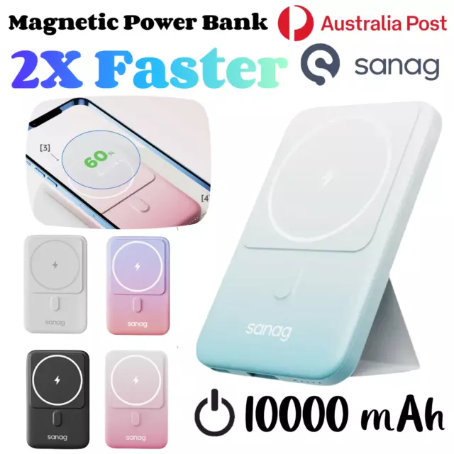 Sanag Magnetic Power Bank 10000mAh Portable Wireless Charger External Batter AU