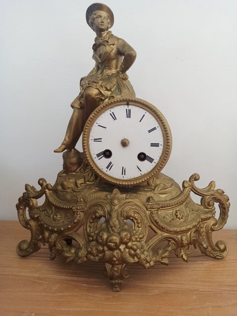 ANCIENNE PENDULE BRONZE XIXe NAPOLEON III TETE DE LION PIEDS GRIFFES D