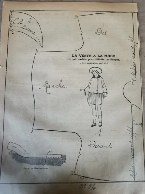 PATRON ANCIEN La Poupée Modèle 40 & 45 Cm - Jupe, Veste, Chapeaux - Reproduction Octobre 1877
