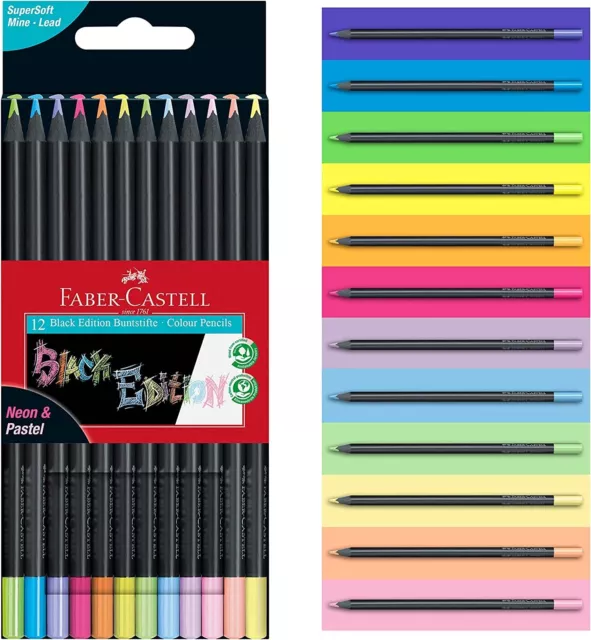 Faber-Castell Crayons de Couleur Noir Édition Néon & Pastel - Ensemble 12