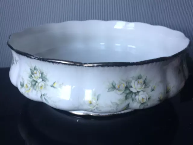 Paragon Victoria Rose Salad Bowl  Bone China Floral w/Silver Rim Large Bowl Dish