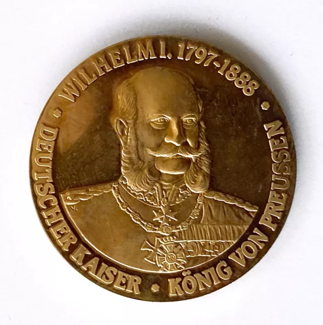 100 J. Gedenk Münze hartvergoldet Kaiser Wilhelm I. 1797-1888 König von Preussen