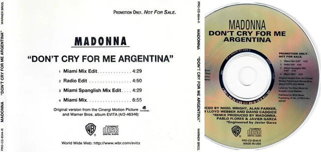 MADONNA CD DON'T Cry For Me Argentina 4 Track USA PROMO ONLY 1996 Mint ...