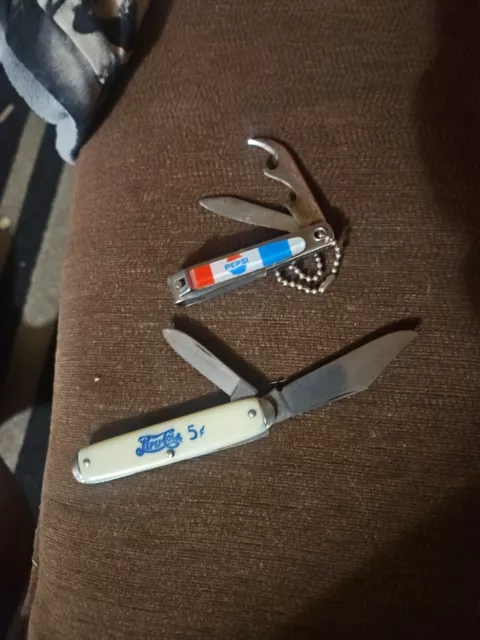 2 Vintage Stainless Steel Pepsi Cola 5¢ Pocket Knifes, Opener