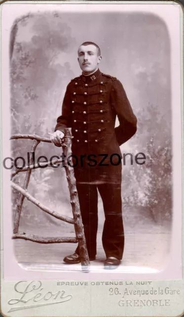 19th C French Army Soldier CDV Photo 12th Regt Leon Studio Grenoble