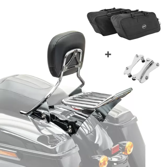 Sissybar Set + Innentaschen W1 für Harley CVO Road Glide Ultra 11-13 chrom