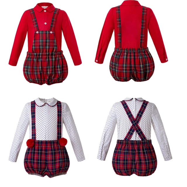 Cutestyles Baby Boy Spanish Christmas Clothes Tartan Suspender Outfits 6-24 M