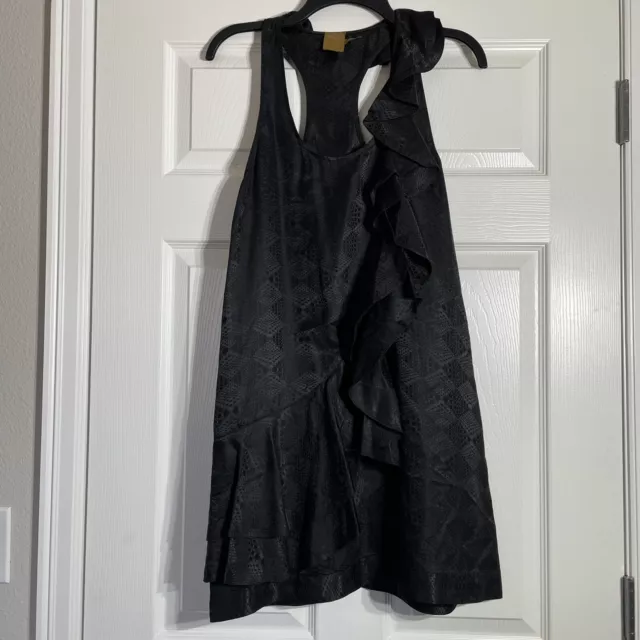 Ali Ro size 4 Black Ruffle Cocktail Dress Sleeveless Racerback Silk