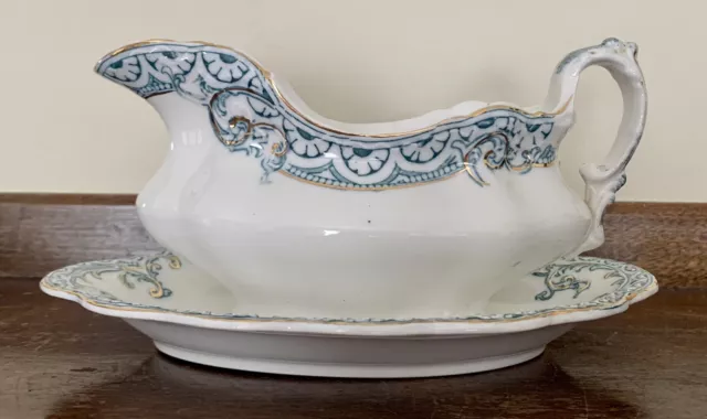 Johnson Brothers England  TOURAINE Gravy Boat w/oval under-plate Antique 1913+
