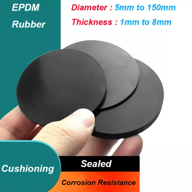 EPDM Rubber Solid Discs Black Flat Round Pad Sealing Cushioning Diameter 5-150mm