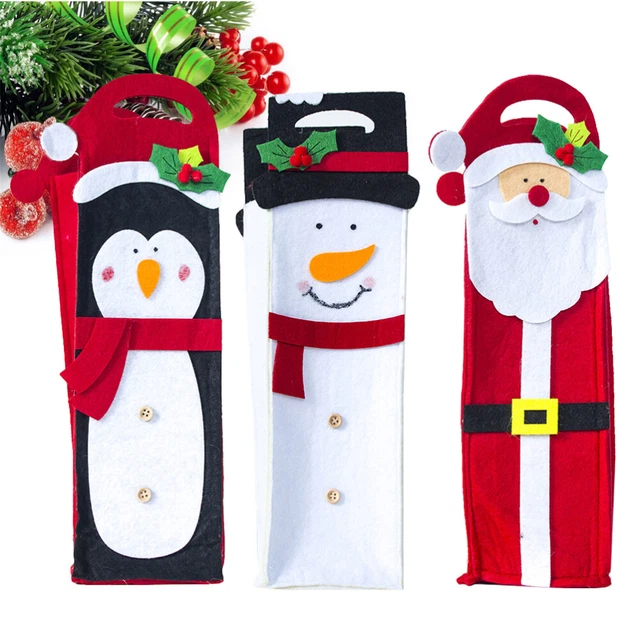 3 piezas fieltro Navidad enfriador de vino portátil botella de vino espumoso bolsa adornos navideños
