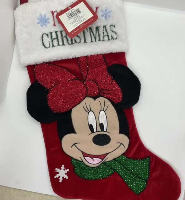 Disney 17" MINNIE MOUSE Velvet Embroidered BLING Sparkle Christmas Stocking