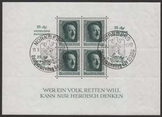 Germany 1937 Hitler's Culture Fund + Birthday 6+19pf p14 Min Sheet Used SG MS635