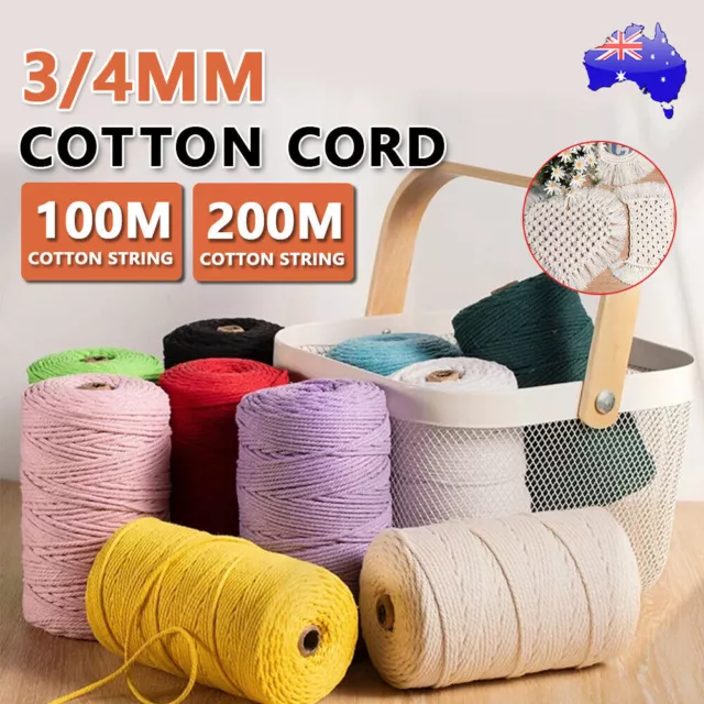 3mm/4mm Natural Cotton String Twisted Cord Craft Macrame Artisan Rope Weaving AU