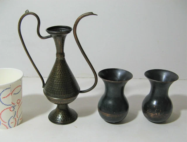 Lot Israel copper copper Vintage Solid Brass Miniature Pitcher Vase Set Decor