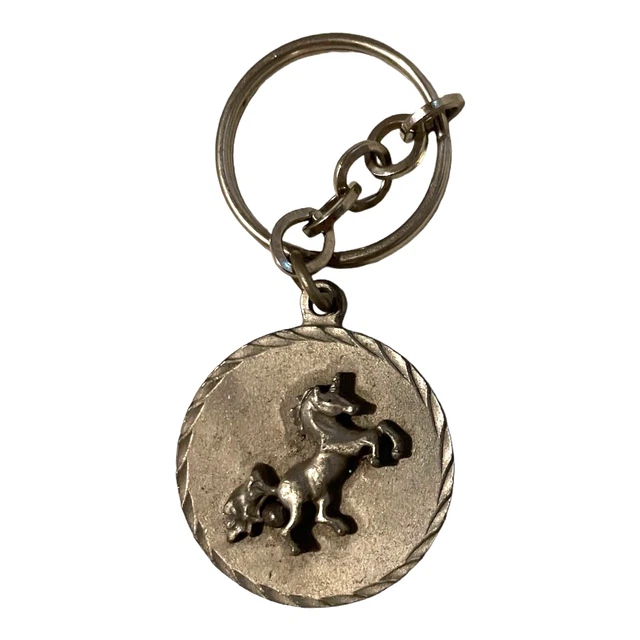Vintage Pewter Unicorn Keychain Keyring Chain Metal Horse Fantasy Horn Keys