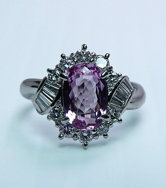 Vintage Diamond Imperial Topaz Ring Platinum Estate Intense Hot Pink Lipstick