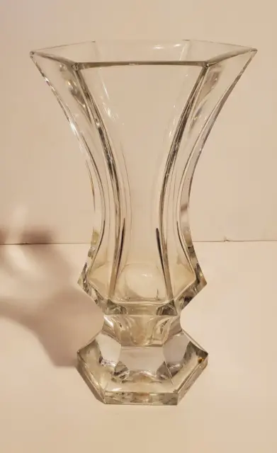 Gorham Heavy Lead Crystal Clear Glass 10" Tall Flower Vase Hexagon 6 Sided Shape