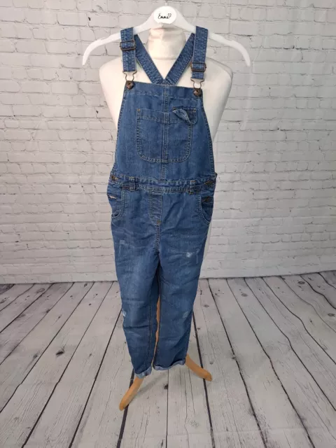 Denim Dungarees Blue Distressed Turn Up Girls Aged 9 Yrs (AE16)