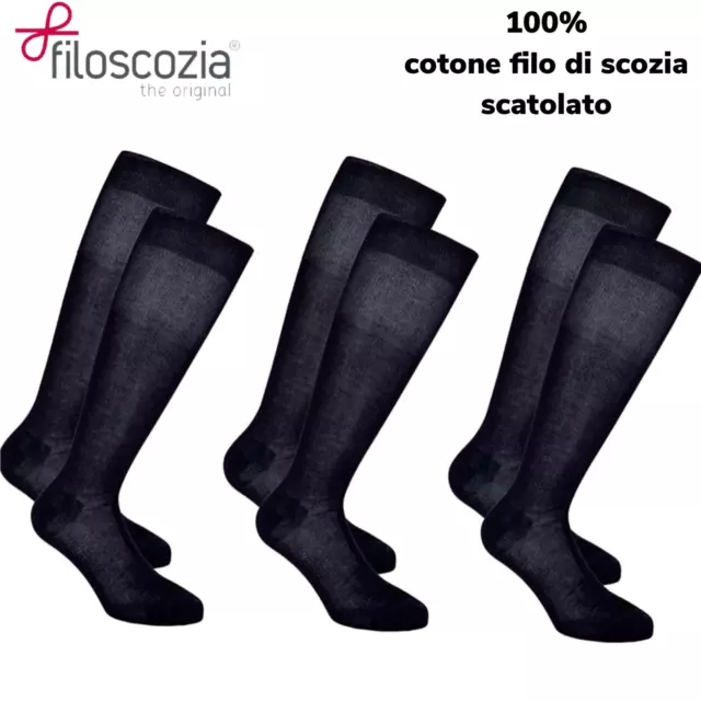 12Paia Calze Lunghe Uomo 100%Cotone Filo di Scozia SCATOLATO Qualità Certificata