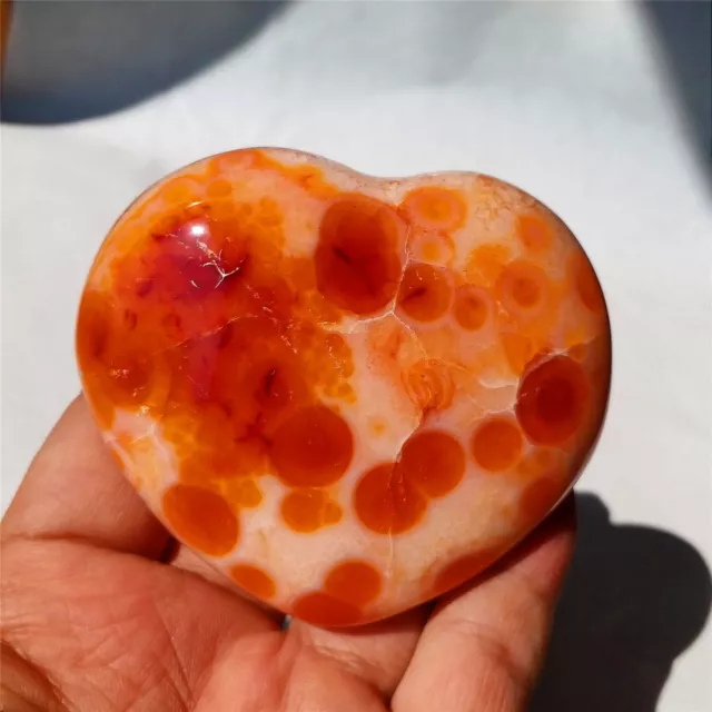 3.0" RED Polished CARNELIAN HEART Palm Stone Healing Reiki Madagascar A3230