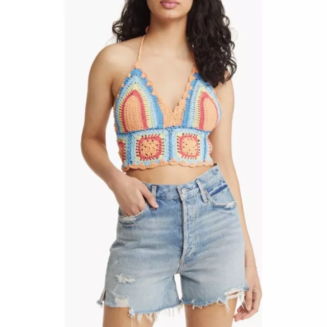 ASOS DESIGN Cotton Crochet Crop Top 8 US / 12 UK, MEDIUM BLUE