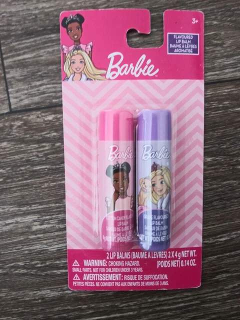 Barbie Cotton Candy & Grape Flavored Lip Balm 0.14 Oz. Each Tube, New