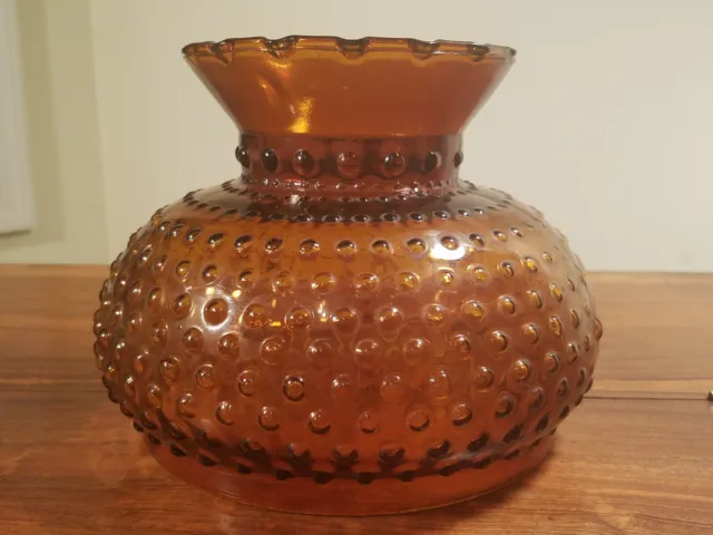 Vintage Dark Amber Hobnail Glass Oil Kerosene Lamp Shade 2