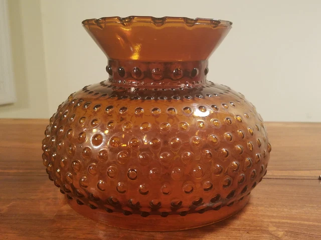Vintage Dark Amber Hobnail Glass Oil Kerosene Lamp Shade 2