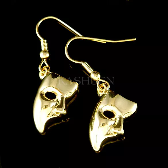 Phantom of the Opera Masquerade Mask Broadway Music Musical Gold Dangle Earrings