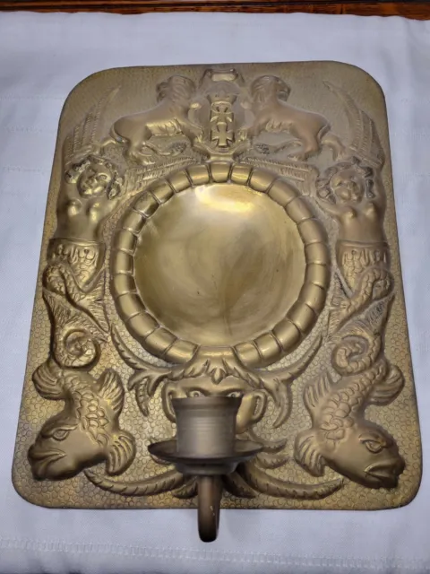 Antique French Ornate Embossed Brass Wall Sconce